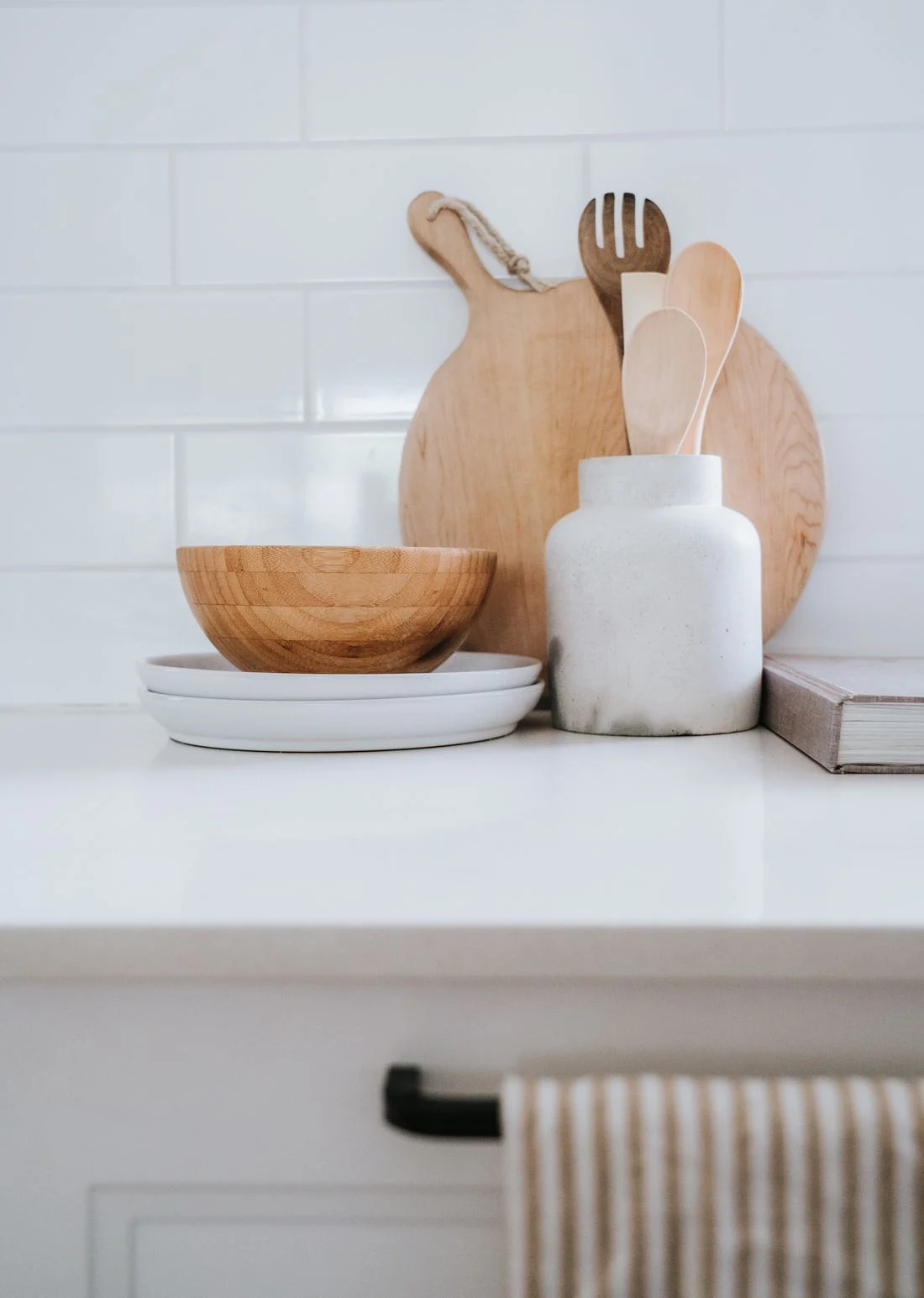 Wooden tableware on a kitchen counter